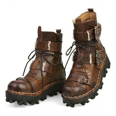 Cowhide Genuine Leather Combat Desert Military Army Punk Goth Biker Strategic Men's Lace Up Closure Ankle Boots Middle Retro Non-Slip Shoes