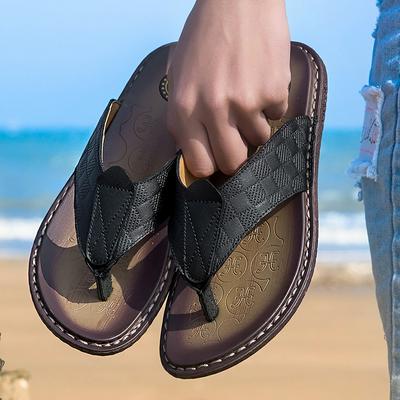 38-46 Yard Casual First Layer Cowhide Non-Slip Lightweight Home Outdoor Toe Slippers Flip-Flops for Men