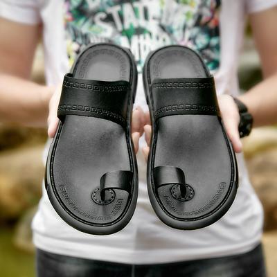 38-44 Yard Genuine Leather Parent-Child Home Non-Slip Casual Thick-Soled Toe One-Word Slippers for Men