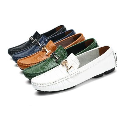 Man's Four Seasons Bean Shoes Genuine Leather Solid Color Round Head Flat Low Heel Single Shoes