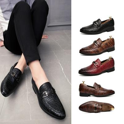 Men's Buckle Decorated Penny Loafers Low Heels Almond Toe Casual Dress Shoe