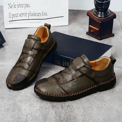 Men's Genuine Leather Loafer Casual Slip-on Shoes with Decorative Seam on Upper