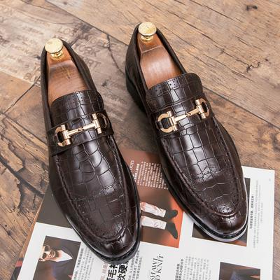 Pointed Toe Men‘s Shoes Genuine Leather Shoes Flower Print Men Flats Office Formal Shoes