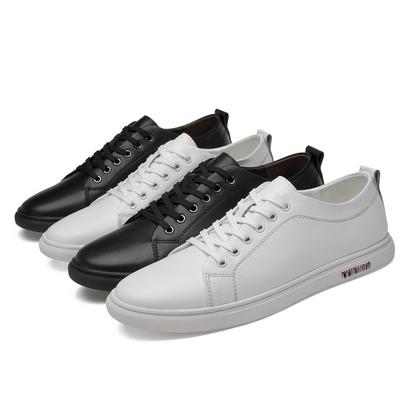 Men's Genuine Leather White Shoes Shallow Mouth Flat Casual Shoes Solid Color Large Size  