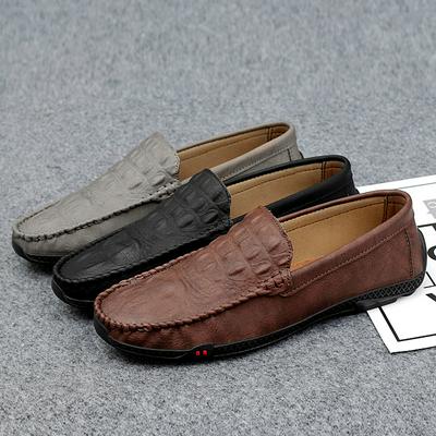 Crocodile Pattern Solid Color Men's Beanie Shoes PU Leather Large Size Men's Shoes Peas Shoes