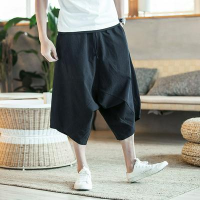 Chinese style Linen Loose Pants Youth Teen's Harem Pants for Men's Loose Harem Pants Loose Large Size Shorts Wide Leg Pants Harem Pants