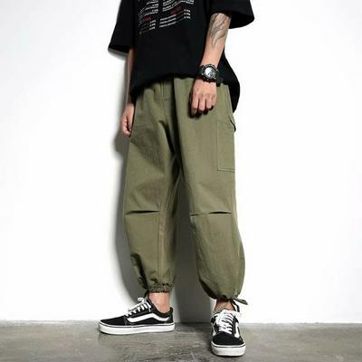 Men's Cargo Pants Loose Casual Pants with Drawstring Cuff