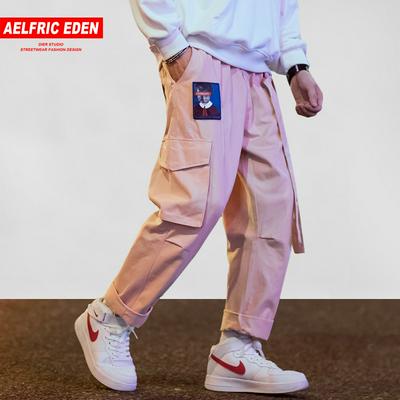 Eden Men Joggers Hip Hop Harem Street Wear Pants Ribbons Letter Embroidery Casual Pants Popular Pink for Cargo Pants