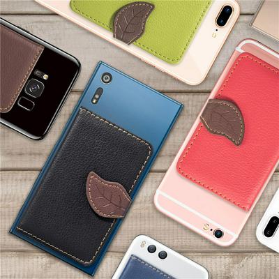 Universal Pouch Card Holder Slot for Phone Pad iPad iPhone Detachable Paste Bag with Leaf Buckle and Picture Frame