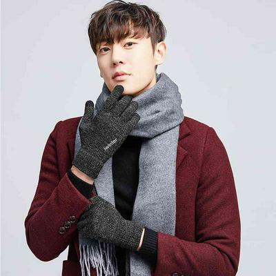 Men's Knitted Touch Screen Gloves Warm Wool Plus Velvet Non-slip Gloves for Autumn and Winter 