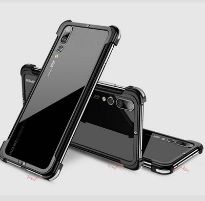 OATSBASF Back Hollow Three-Stage Stitching Design Anti-Drop Airbag Metal Bumper Frame Back Cover Protective Case for Huawei P20 