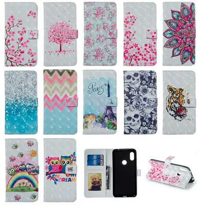 3D Colored Painting Side Flip Shockproof PU Leather + Soft TPU Picture Frame with Card Slots Magnetic Buckle and Stand Wallet Protective Case for Xiaomi Redmi Note 6 Pro