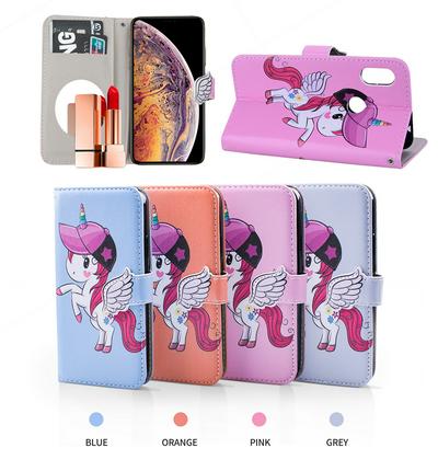 Pegasus Unicorn Pattern with Makeup Mirror PU Leather + Soft TPU with Stand Support and Card Holder and Wallet Slots Protective Case for Xiaomi Redmi Note 6 Pro