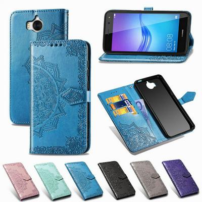 Relief Mandala Pattern Shockproof Side Flip PU Leather + Soft TPU Three Card Slots with Magnetic Buckle and Stand Wallet Case for Huawei Y5 / Y6 2017