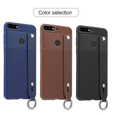 Solid Color Anti-Scratch Shockproof Soft TPU with Hand Strap and Stand Protective Case for Huawei Y7 (2018)