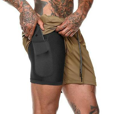 Men's Workout Running Shorts 2 in 1 Athletic Short Pants with Pockets for Holding Phone - Green, Khaki,  Black, White