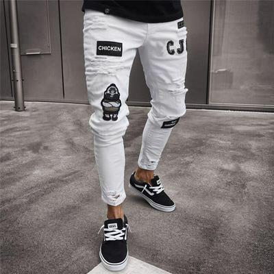 Vintage Ripped Jeans Super Skinny Slim Fit Cartoon Gothic  Hip Hop Stretch Jeans Hombre Slim Fit Men's Denim Jeans Pants Men 