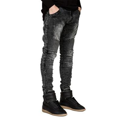 Pure Cotton Men Jeans Slim Racer Biker Jeans Fashion Denim Pants Hip Hop Skinny Jeans 
