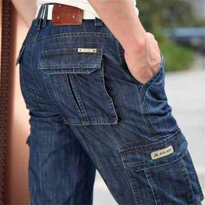 Men Big Size Jeans Casual Military Multi-pocket Jeans Male Clothing Denim Pants