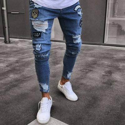 Men's Stylish Ripped Slim Fit Jeans Fashionable Distressed Casual Thin Denim Trousers 