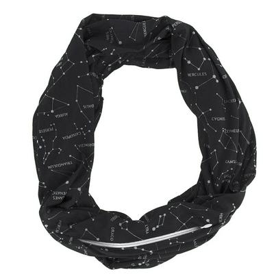 175x55cm Fashion Printed Constellation Pattern Double-Layer Knitting Convertible Infinity Loop Scarf with Secret Hidden Zipper Pocket Women Men Couple Christmas Gift 