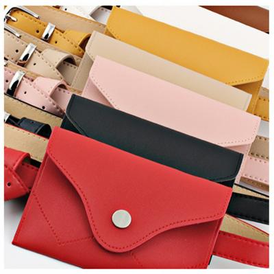 Fashion Korean Solid Color PU Leather Mini Waist Belt Envelope Phone Pouch Bag for Ladies Girls 