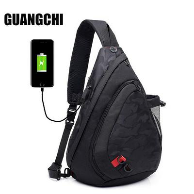 Casual Men Versatile Fashion USB Charging Large Wear-Resistant Oxford Cloth Travel Chest Messenger Sling Shoulder Cross Body Bag 