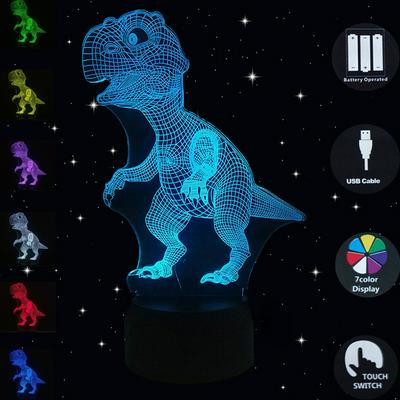 3D Dinosaur Night Light Decorative Illusion Lamp 7 Color Changing Lamp for Kids