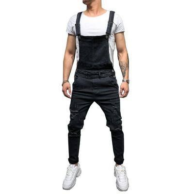 Men's Torn Jeans Jumpsuits Hip Hop Hi Street Distressed Denim Bib Overalls Suspender Pants 
