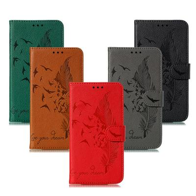 Feather-printed Wallet Case for Samsung Galaxy Note 9, Litchi-textured Leather Phone Cover with Hidden Kickstand