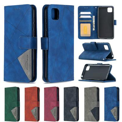 Stitching Color Rhombus Pattern BF05 Scratch Resistant PU Leather Phone Protective Case with Stand &Card Slots for HUAWEI Y5(2019)