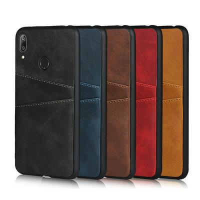 Shockproof with Card Slots Leather Coated Soft TPU Back Cover Case for Huawei Y7 (2019)