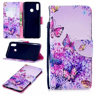 Colored Painting Wrist Strap Style Shockproof Side Flip PU Leather + Soft TPU Card Slots with Stand and Magnetic Buckle Wallet Protective Case for Huawei Y9 (2019) / Enjoy 9 Plus