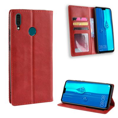 Solid Color PU Leather + Soft TPU Card Slots with Picture Photo Frame Stand Support Wallet Protective Cover Case for Huawei Y9 (2019) / Enjoy 9 Plus