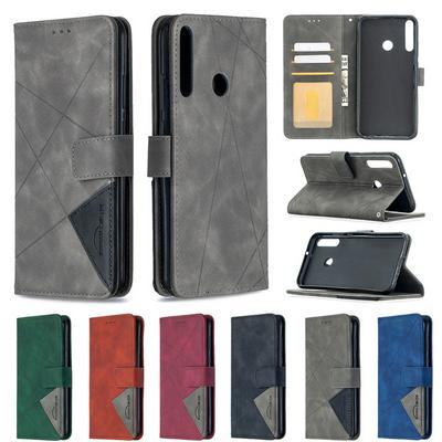 BF05 Style Stitching Color Rhombus Pattern PU Leather + Soft TPU Mganetic Buckle Card Slots with Magnetic Buckle and Stand Wallet Case for Huawei Y7p
