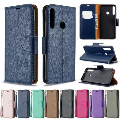 Solid Color Litchi Pattern Shock-Absorption Side Flip PU Leather + Soft TPU Card Slots with Magnetic Buckle and Stand Wallet Case for Huawei P40 Lite E / Y7p