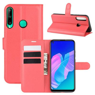 Litchi Pattern Side Flip Shockproof PU Leather + Soft TPU Magnetic Buckle with Stand and Card Slots Wallet Case for Huawei Y7p / P40 Lite E