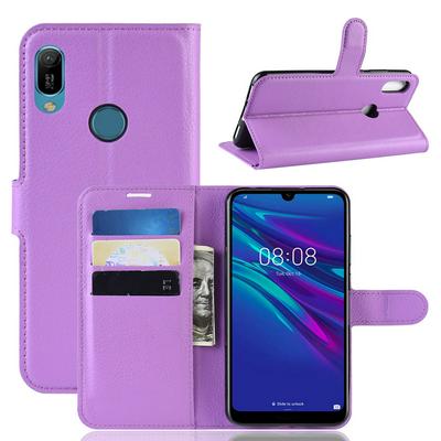 Lichee Pattern Side Flip Wallet Style PU Leather + Soft TPU Card Holder with Stand and Magnetic Buckle Case for Huawei Y6 (2019) 