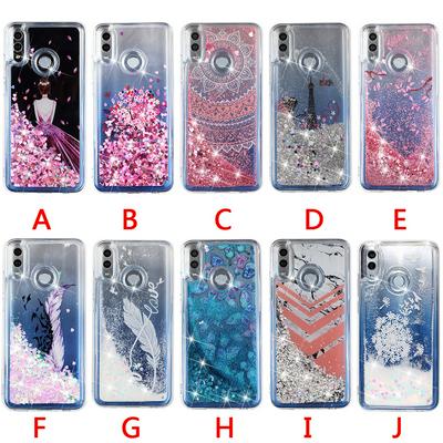 Colored Painting Feather Wedding Girl Butterfly Bling Quicksand Glitter Powder Soft TPU Back Cover Case for Huawei Y7 (2019)