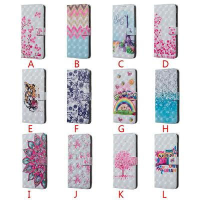 3D Pattern Rainbow Owl Tiger Skull Tree Blossom PU Leather + Soft TPU Back Cover Case with Photo Slot Card Holder Wallet and Stand for Huawei Y7 (2019) 