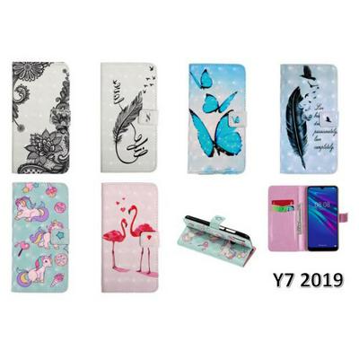 3D Colored Painting Anti-Scratch Shockproof Side Flip PU Leather + Soft TPU Card Slots with Stand and Magnetic Buckle Wallet Case for Huawei Y7 (2019)