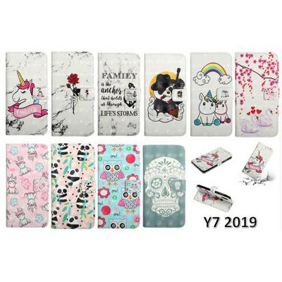 Colored Painting Shockproof Side Flip PU Leather + Soft TPU Card Slots with Picture Frame Stand and Magnetic Buckle Wallet Case for Huawei Y7 (2019)