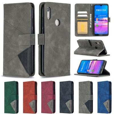 Stitching Color Rhombus Pattern BF05 Scratch Resistant PU Leather Phone Protective Case with Stand &Card Slots for HUAWEI Y6(2019)