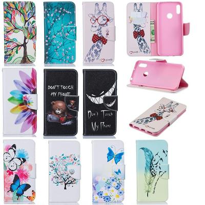 Colored Painting Shockproof Side Flip PU Leather + Soft TPU Card Slots with Magnetic Buckle and Stand Wallet Protective Case for Huawei Y6 (2019)