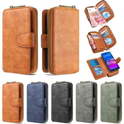 BF001 Style Multi-Function PU Leather + Detachable Magnetic Leather Coated TPU Back with Card Slots Picture Frame Magnetic Buckle Support Wireless Charging Zipper Wallet Bag Case for Huawei Y6 (2019) 