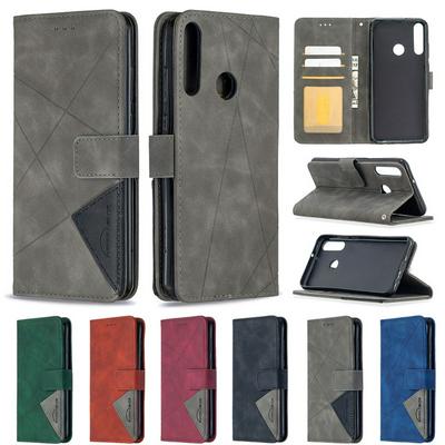 Stitching Color Rhombus Pattern BF05 Scratch Resistant PU Leather Phone Protective Case with Stand &Card Slots for HUAWEI Y6p