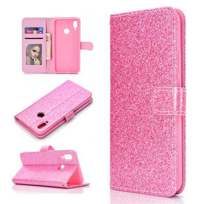 Glitter Type Side Flip Shockproof PU Leather Magnetic Adsorption Wallet Phone Case with Stand and Card Slots for HUAWEI Y6p
