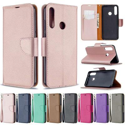 Solid Color Lychee Pattern All-round Protection PU Leather Phone Protective Case with Lanyard&Stand for HUAWEI Y6p
