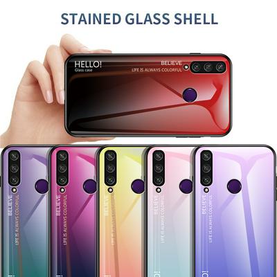 Luxury Gradient Bicolor 9H Explosion-Proof Anti-Scratch Tempered Glass Back + Soft TPU Bumper Frame Support Wireless Charging Back Cover Case for Huawei Y6p