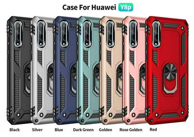 Sergeant Shockproof Drop-proof PC+TPU Phone Protective Case with Metal Ring Kickstand and Metal Patch for HUAWEI Y8p